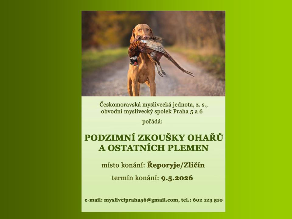 PODZIMNÍ ZKOUŠKY ohařů a ostatních plemen 9.5.2026!